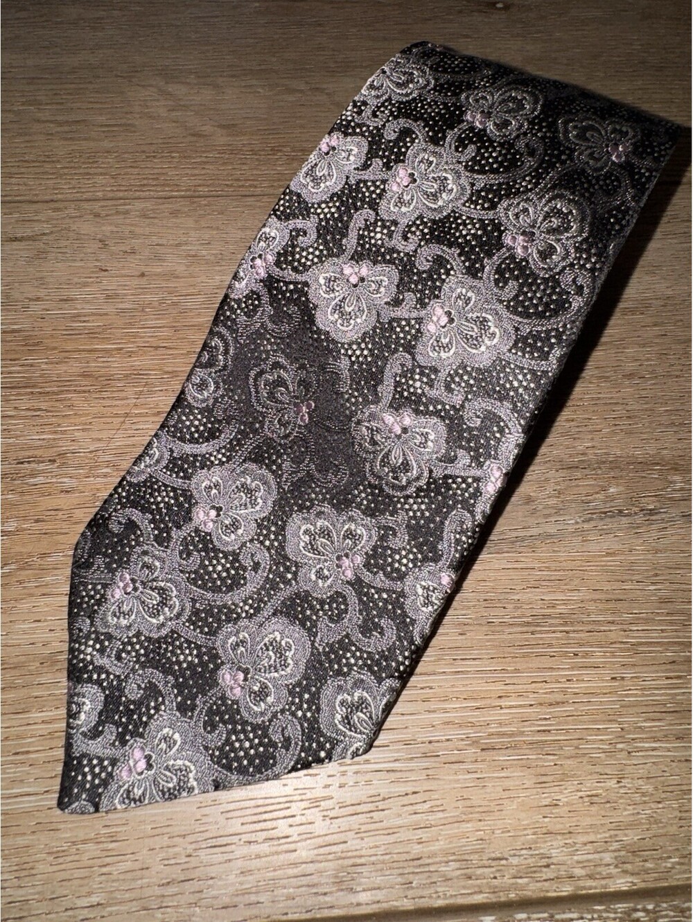 Gladson Men’s 100% Silk Tie 59” Black Gray Pink Floral Paisley Necktie